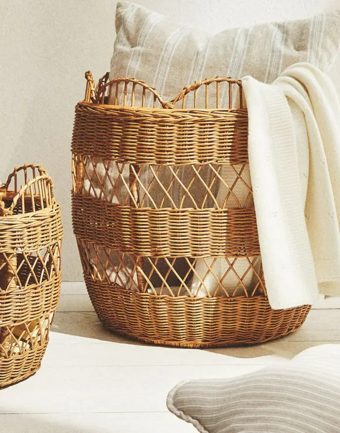 Scalloped rattan basket